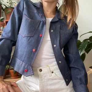 Lightweight cropped denim jacket contrast stitch